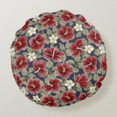 ハイビスカスとプルメリア – マルーン ラウンドクッション (裏面)