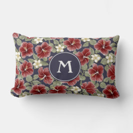 ハイビスカスとプルメリア – マルーン ランバークッション