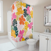 ハイビスカスとモンステ葉ラの熱帯パターンdessi シャワーカーテン (インサイチュ)