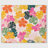 ハイビスカスとモンステ葉ラの熱帯性模様デジ ラッピングペーパー (フラット)