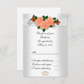 ハイビスカスとレース結婚式RSVPカード 出欠カード (正面/裏面)