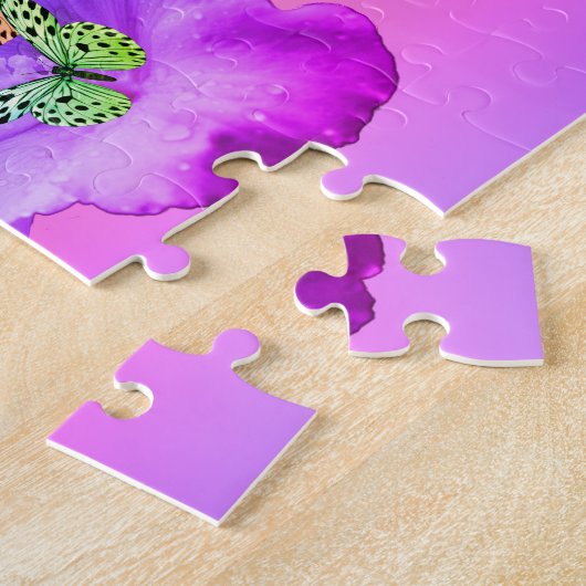 ハイビスカスと蝶があなたの写真を追加パーソナライズされた ジグソーパズル (側面)