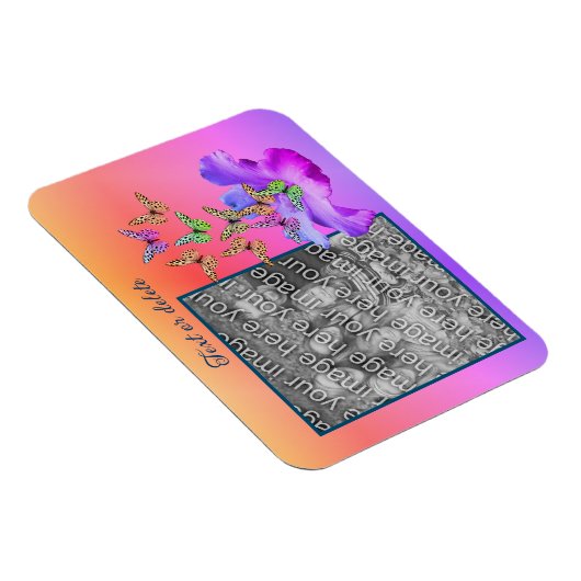 ハイビスカスと蝶があなたの写真を追加パーソナライズされた マグネット (右側)