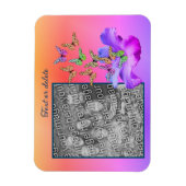 ハイビスカスと蝶があなたの写真を追加パーソナライズされた マグネット (縦)