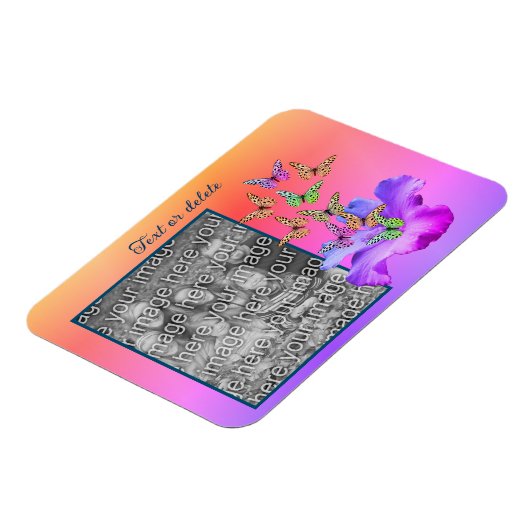 ハイビスカスと蝶があなたの写真を追加パーソナライズされた マグネット (左側)