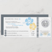 ハイビスカスによっては搭乗券の結婚式が開花します 招待状 (正面/裏面)