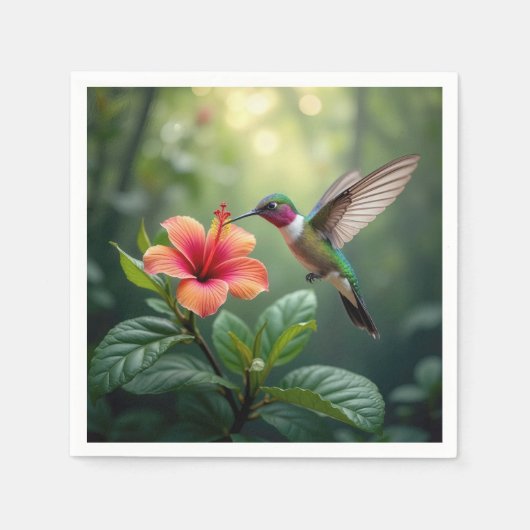 ハイビスカスにハミングバード スタンダードカクテルナプキン (正面)