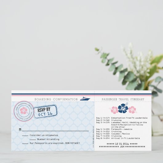 ハイビスカスのクルーズ搭乗券 RSVP カード (スタンド正面)