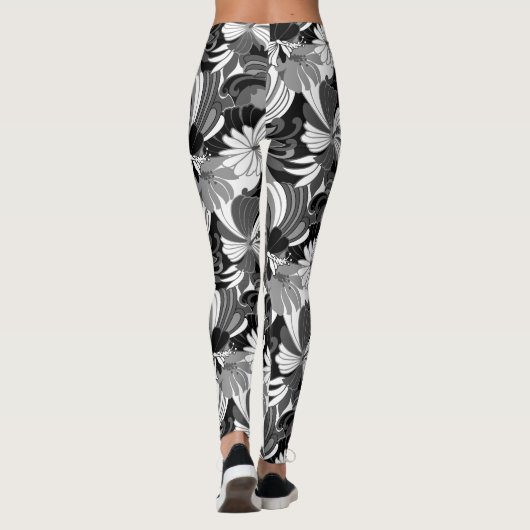 ハイビスカスのジャングルのハワイの熱帯花の黒 レギンス (裏面)
