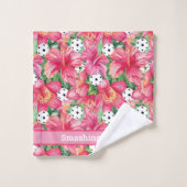 🌺🌴ハイビスカスのトロピカルピックボール、文字 バスタオルセット (ウォッシュタオル)