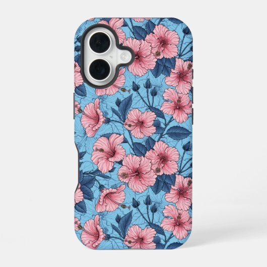 ハイビスカスのトロピカル フラワー柄 iPhone 16ケース (裏面)