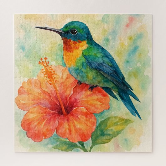 ハイビスカスのハミングバード ジグソーパズル (縦)