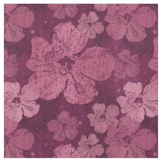 ハイビスカスのピンクの花のろうけつ染め ファブリック (クローズアップ)