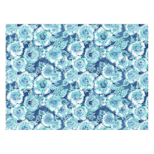 ハイビスカスの奨励金の青い熱帯ハワイの花柄 テーブルクロス (正面(横))