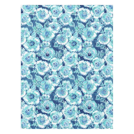 ハイビスカスの奨励金の青い熱帯ハワイの花柄 テーブルクロス (正面)