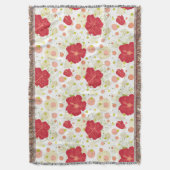 ハイビスカスの手描き模様 スローブランケット (正面縦)