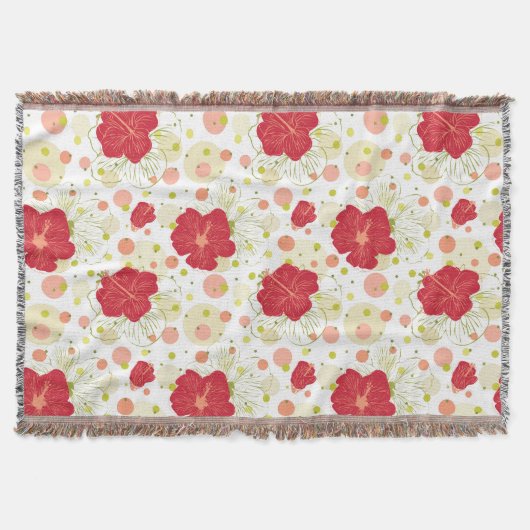 ハイビスカスの手描き模様 スローブランケット (正面)
