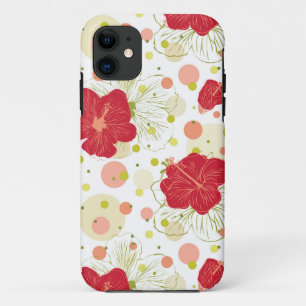ハイビスカスの手描き模様 iPhone 11 ケース