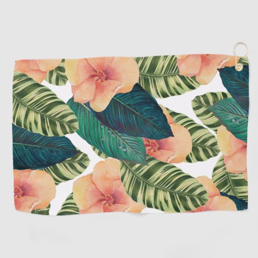 ハイビスカスの熱帯エキゾチックな白 ゴルフタオル (横)