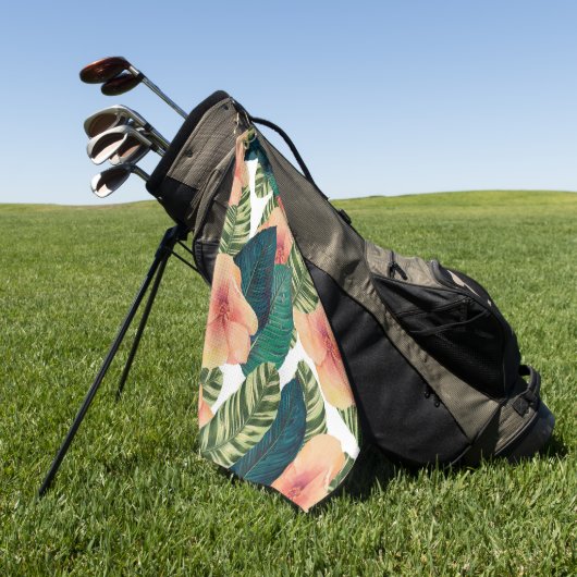 ハイビスカスの熱帯エキゾチックな白 ゴルフタオル (グリーン)