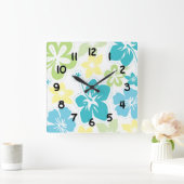 ハイビスカスの熱帯ハワイの花の花柄の装飾 スクエア壁時計 (ホーム)