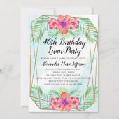 ハイビスカスの熱帯ルアウ(ハワイ式宴会)のビーチの第40誕生日 招待状 (正面)