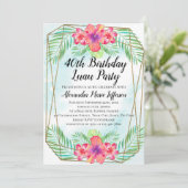 ハイビスカスの熱帯ルアウ(ハワイ式宴会)のビーチの第40誕生日 招待状 (スタンド正面)