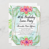 ハイビスカスの熱帯ルアウ(ハワイ式宴会)のビーチの第40誕生日 招待状 (正面/裏面)
