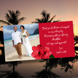 ハイビスカスの結婚式の写真付き予算サンクスカード サンキューカード