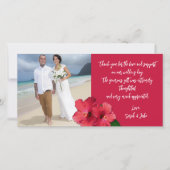 ハイビスカスの結婚式の写真付き予算サンクスカード サンキューカード (正面)