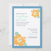 ハイビスカスの結婚式、ハワイの花、青いオレンジ 招待状 (正面)