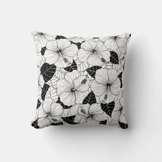 ハイビスカスの花で縫い目のない手描き模様 クッション (正面)
