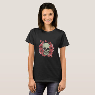 ハイビスカスの花とスカル Tシャツ