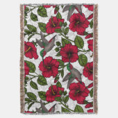 ハイビスカスの花とハミングバード スローブランケット (正面縦)