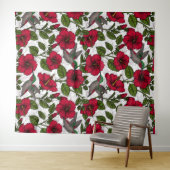 ハイビスカスの花とハミングバード タペストリー (インサイチュ(横))