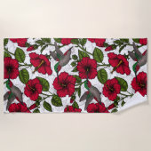 ハイビスカスの花とハミングバード ビーチタオル (正面)