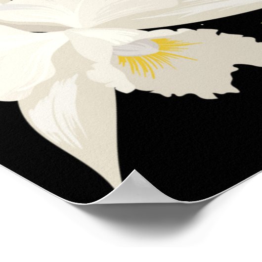 ハイビスカスの花とヴィンテージの熱帯模様 ポスター (角)