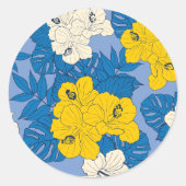 ハイビスカスの花と葉 ラウンドシール (正面)