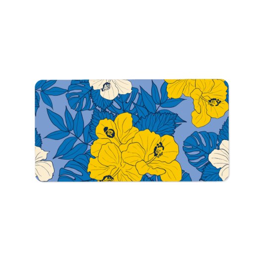 ハイビスカスの花と葉 ラベル (正面)