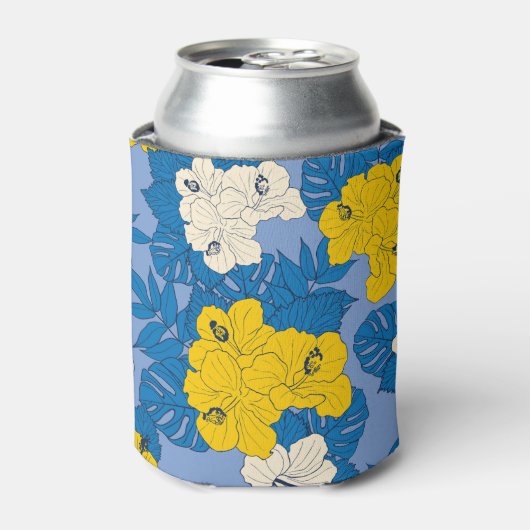ハイビスカスの花と葉 缶クーラー (缶正面)