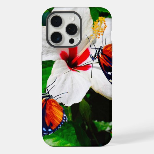 ハイビスカスの花と2タイガーの蝶 iPhoneケース (裏面)