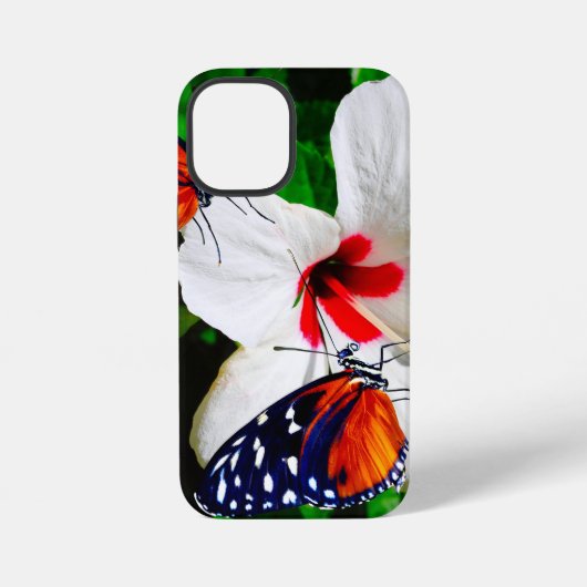 ハイビスカスの花と2タイガーの蝶 iPhoneケース (裏面)