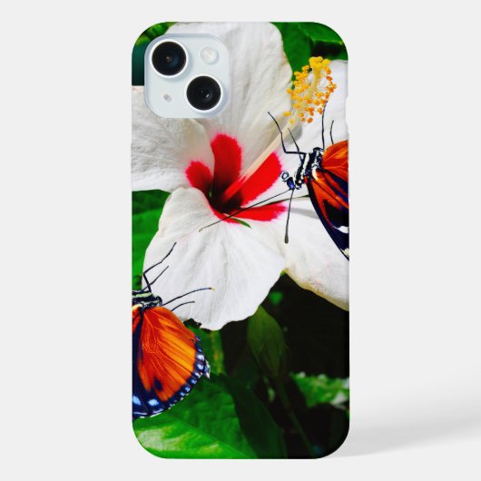 ハイビスカスの花と2タイガーの蝶 iPhoneケース (裏面)