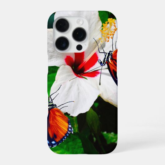 ハイビスカスの花と2タイガーの蝶 iPhoneケース (裏面)