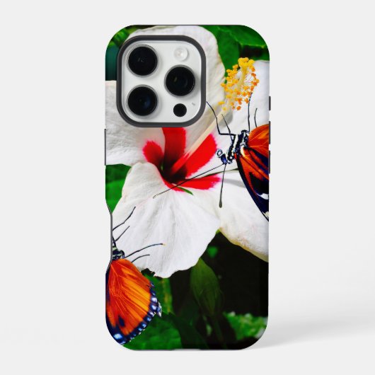 ハイビスカスの花と2タイガーの蝶 iPhoneケース (裏面)