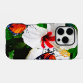 ハイビスカスの花と2タイガーの蝶 iPhoneケース (裏面横)
