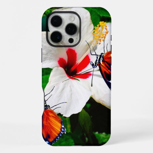 ハイビスカスの花と2タイガーの蝶 iPhoneケース (裏面)
