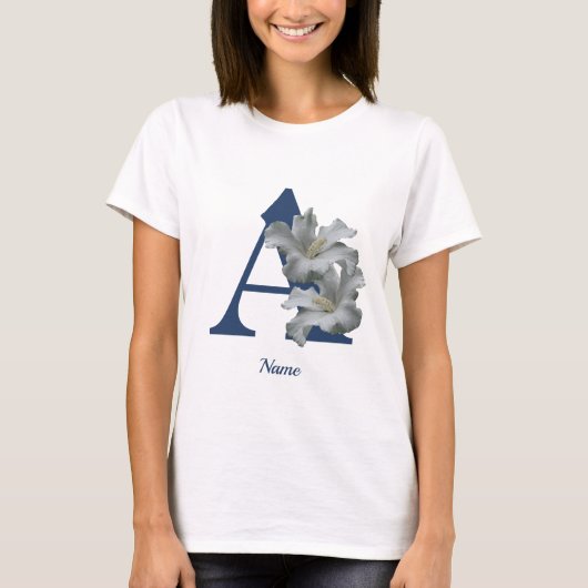 ハイビスカスの花のイニシャルA パーソナライズ Tシャツ (正面)