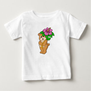 ハイビスカスの花のクマ ベビーTシャツ