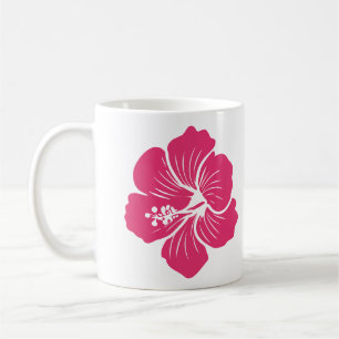 ハイビスカスの花のホットピンクアウトライン描画 コーヒーマグカップ